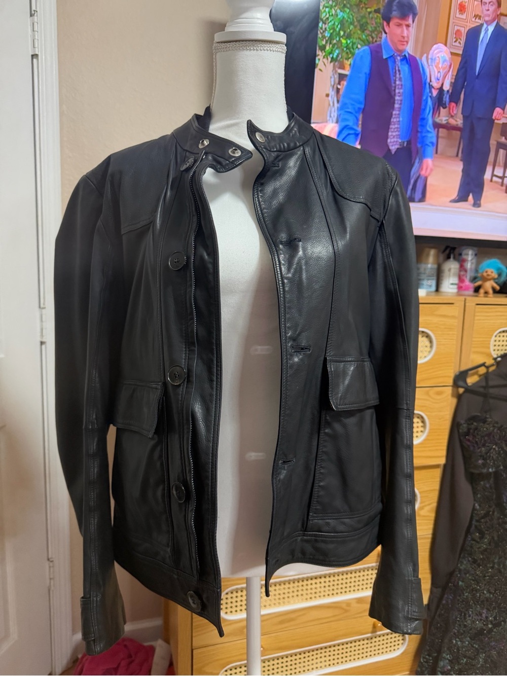 Gucci Black Leather Bomber with Snap Collar